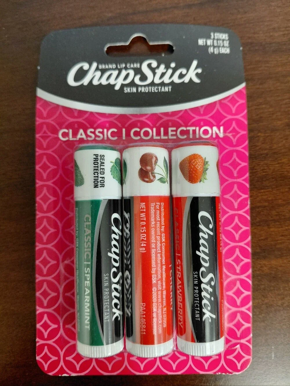 ChapStick Classic Collection Lip Balm 4 Packs  Cherry, Strawberry, Spearmint